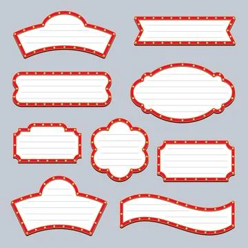 Blank Marquee Light Sign Frames Set with Lines Wavy Shapes Stock Illustration