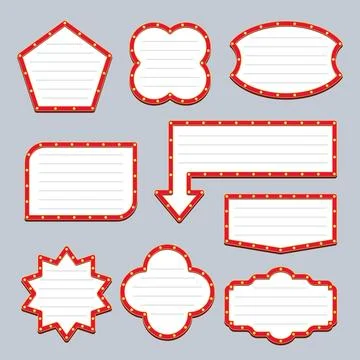 Blank Marquee Light Sign Frames Set with Pentagon and Burst Star Stock Illustration