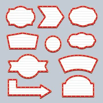 Blank Marquee Light Sign Frames Set with Lines and Fan Shape Illustrazione stock