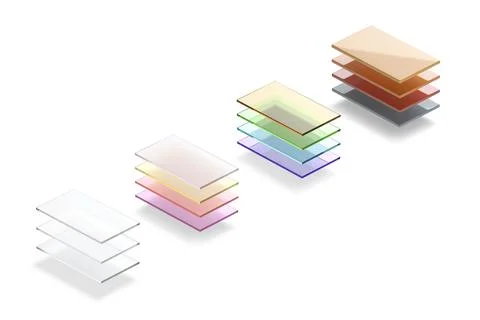 Blank matte and glossy colored transparent glass material layers mockup Stock Illustration