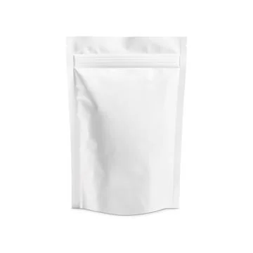 Blank Matte White Pouch Up Package isolated on a white Background Stock Illustration
