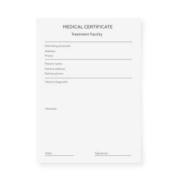 Blank medical certificate template. Document form for disease information Stock Illustration