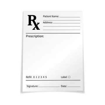 Blank medical prescription form isolated on white background. Realistic vector Stock Illustration
