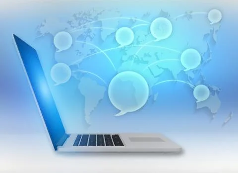 Blank message icons connected communication lines is located on the world map Stock-Illustration