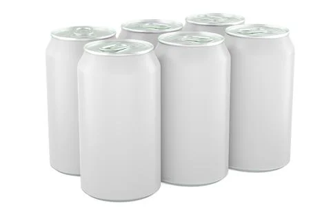 Blank metal drink cans, pack from 6 cans. 3D rendering Stock Illustration