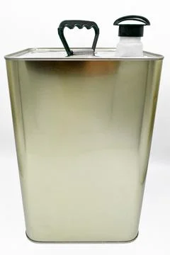 Blank metal rectangular olive oil tin can mockup, metal liquid container Stock Photos