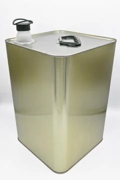 Blank metal rectangular olive oil tin can mockup, metal liquid container Stock Photos