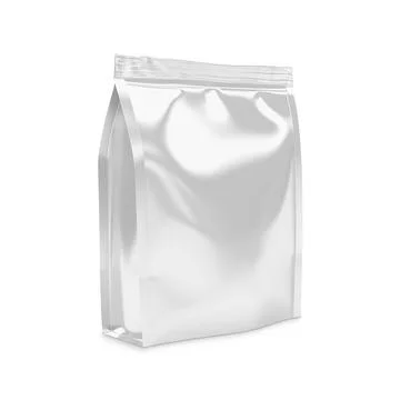 Blank Metallic White Pouch Up Package isolated on a white Background Stock Illustration