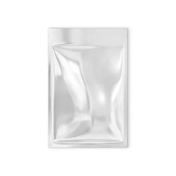 Blank Metallic White Pouch Up Package isolated on a white Background Illustrazione stock