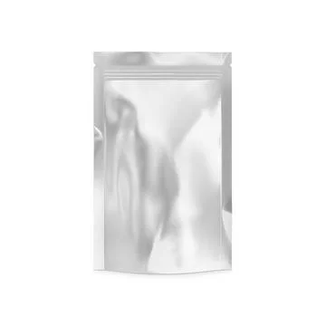 Blank Metallic White Pouch Up Package isolated on a white Background Stock Illustration