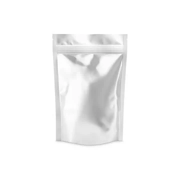 Blank Metallic White Pouch Up Package isolated on a white Background Stock Illustration