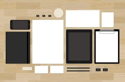 Blank mock-up for brand design presentation on wood Stock Illustration