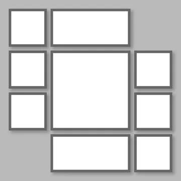 Blank Multi Photo Frame Collage Mockup with 8 Grid Layout, Large Center Squ.. Illustrazione stock