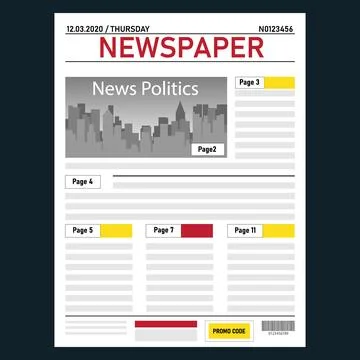 Blank newspaper front page layout template with headline columns news Stock Illustration