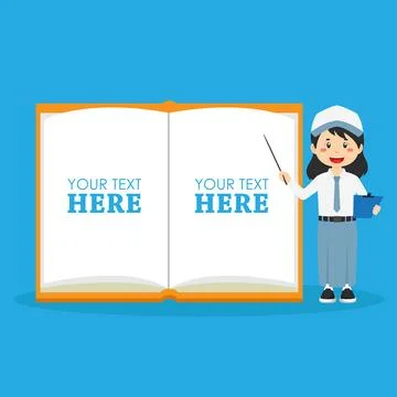 Blank Note Book Template with Cute Student Stock Illustration