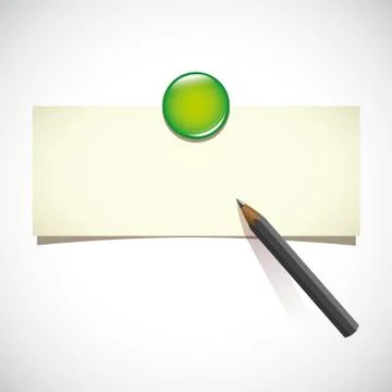Blank note with green magnet and pencil Stock Illustration