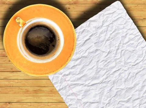 Blank note paper on coffee table . Stock Photos