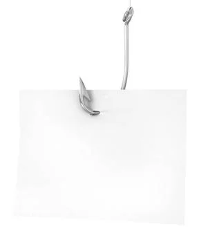 Blank note paper on a fishing hook Blank note paper on a fishing hook, iso... Stock Photos