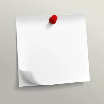 Blank note paper with pin Stock Illustration