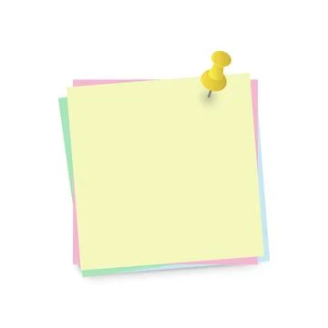 Blank note paper with pin. Top view note sticker with pins. Vector Stock Illustration