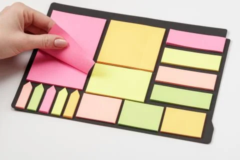 Blank note paper set of different colours forms and sizes. Sticky notes colle Stock Photos