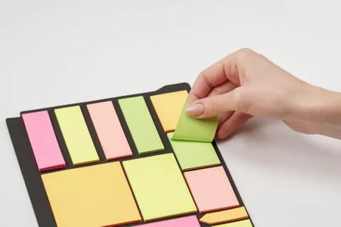 Blank note paper set of different colours forms and sizes. Sticky notes colle Фото