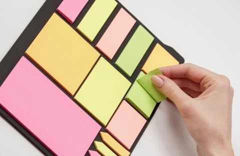 Blank note paper set of different colours forms and sizes. Sticky notes colle 스톡 사진
