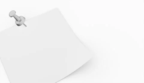 Blank note with push pin rendered on white background Stock Illustration