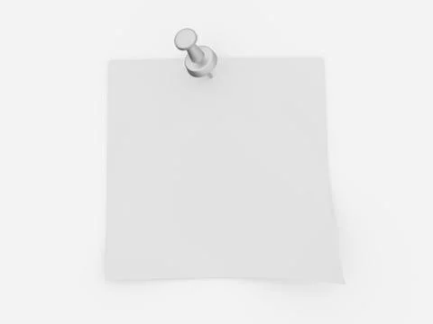 Blank note with push pin rendered on white background Stock Illustration