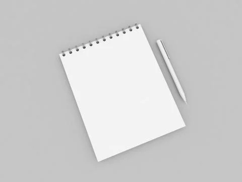 Blank notebook and pen on a gray background. . Stock Illustration