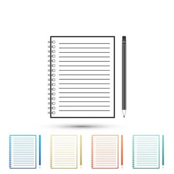 Blank notebook and pencil with eraser icon isolated on grey background. Set イラスト素材