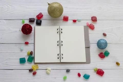 A blank notebook on a Christmas background Stock Photos