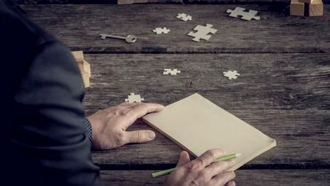 Blank notebook in front of businessman Stock Photos