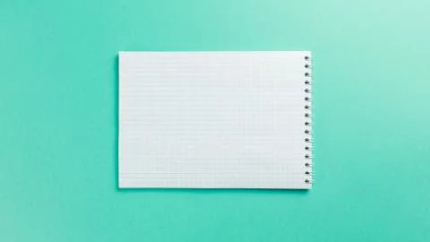 Blank notebook on Mint background. Top view. Flat lay. Copy space. Colorful b Stock Photos