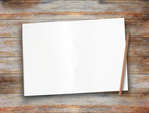 Blank notebook or note pad and brown pencil Stock Photos