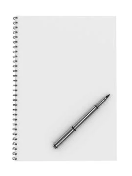 Blank notebook with pen isolated on white Stock Illustration