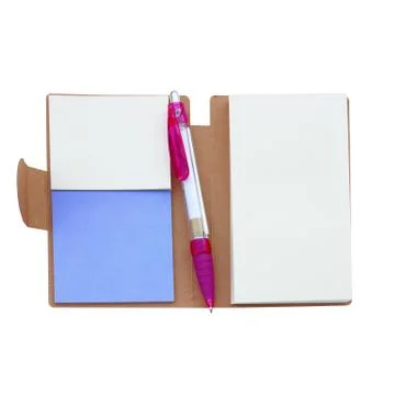 Blank notebook with pen  isolated on white Stock Photos