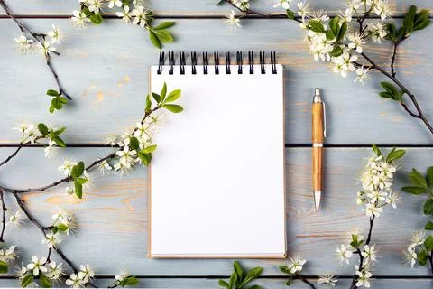 Blank notebook with pen Stock Photos