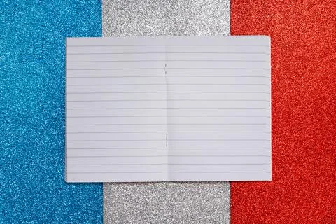 Blank notebook with ruler sheets mockup with copy space for text on shiny blu Stock Photos