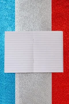 Blank notebook with ruler sheets mockup with copy space for text on shiny blu Stock Photos