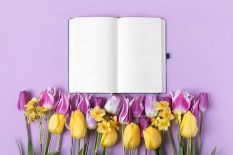 Blank notebook with spring flower Stock Photos
