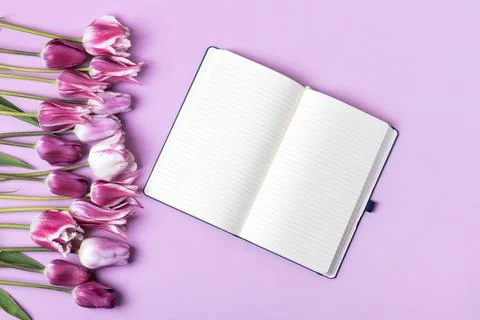 Blank notebook with spring flower Stock Photos