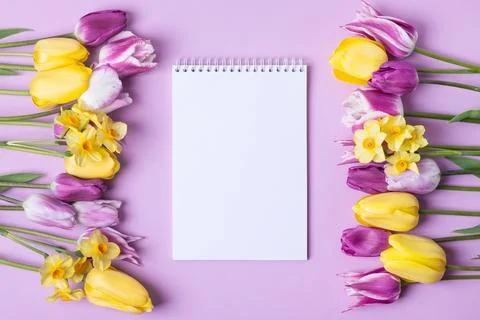 Blank notebook with spring flower Stock Photos