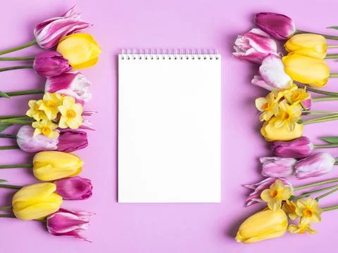 Blank notebook with spring flower Stock Photos