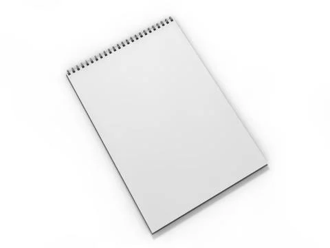 Blank notebook on white background. 3D Stock Illustration