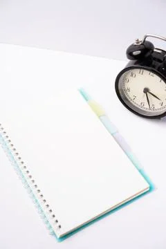 Blank notebook on white table Stock Photos