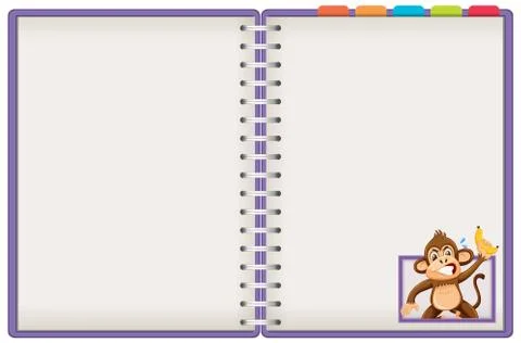 Blank notebooks with little monkey isolated on white background Illustrazione stock