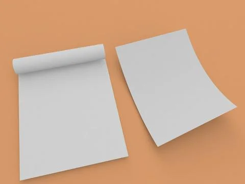 Blank notepad and loose sheet of paper on orange background ready for writi.. Stock Illustration
