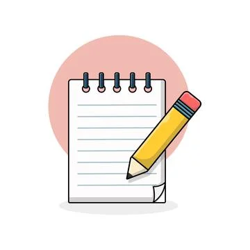 Blank Notepad and Pencil Vector Illustration. School Objects Concept Design Illustrazione stock