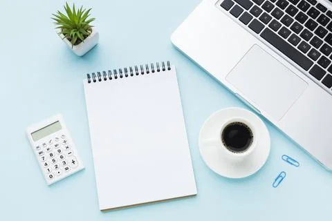 Blank notepad calculator top view(1) Stock Photos